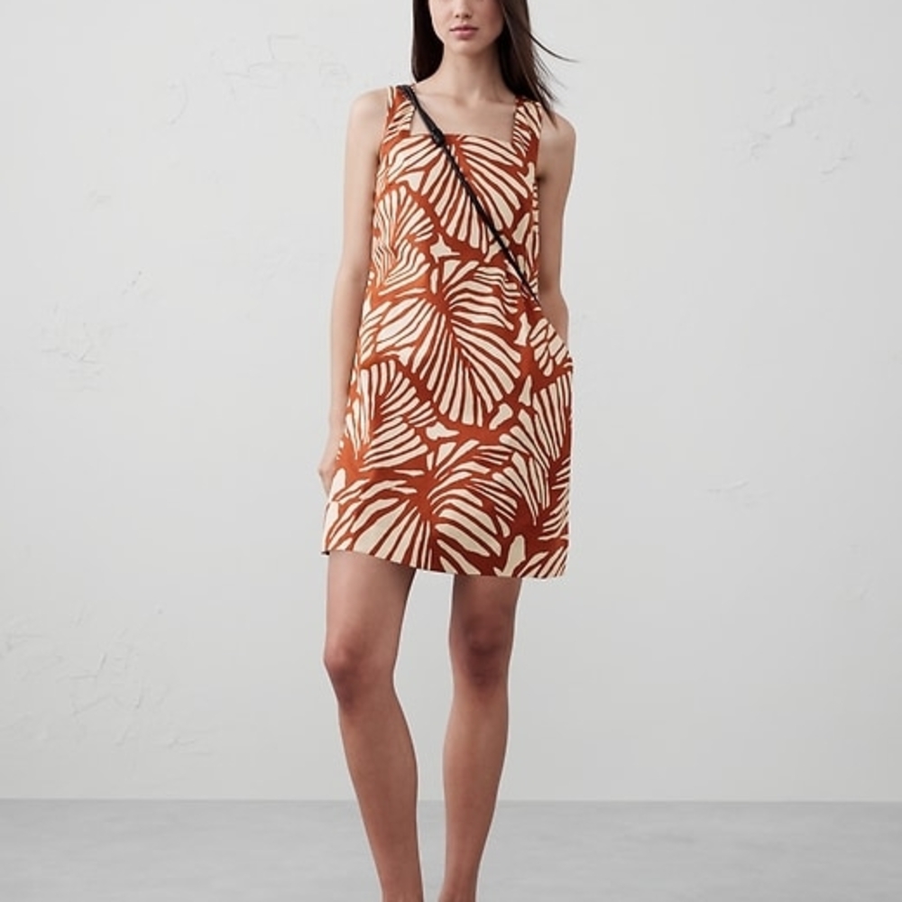 Banana Republic NWT Linen-Blend Square-Neck Mini Shift Dress With Pockets